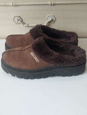 VTG Skechers Brown Faux-Fur Slides Chunky platform fuzzy 9